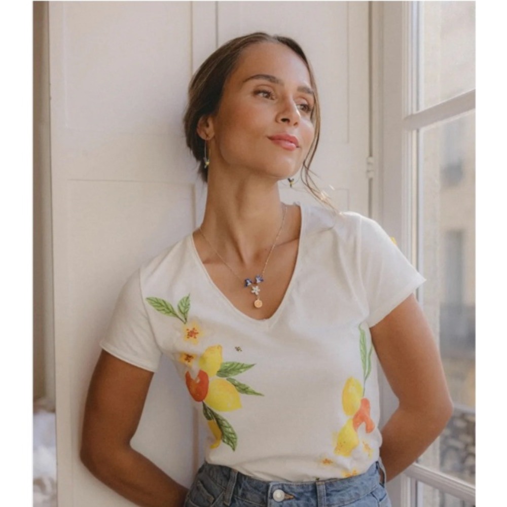 Nach Women 100% Organic Cotton Victor T-shirt Small White Garden Fruits Lemon